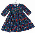 Hannah Andersson navy blue Christmas print long sleeve dress size 10