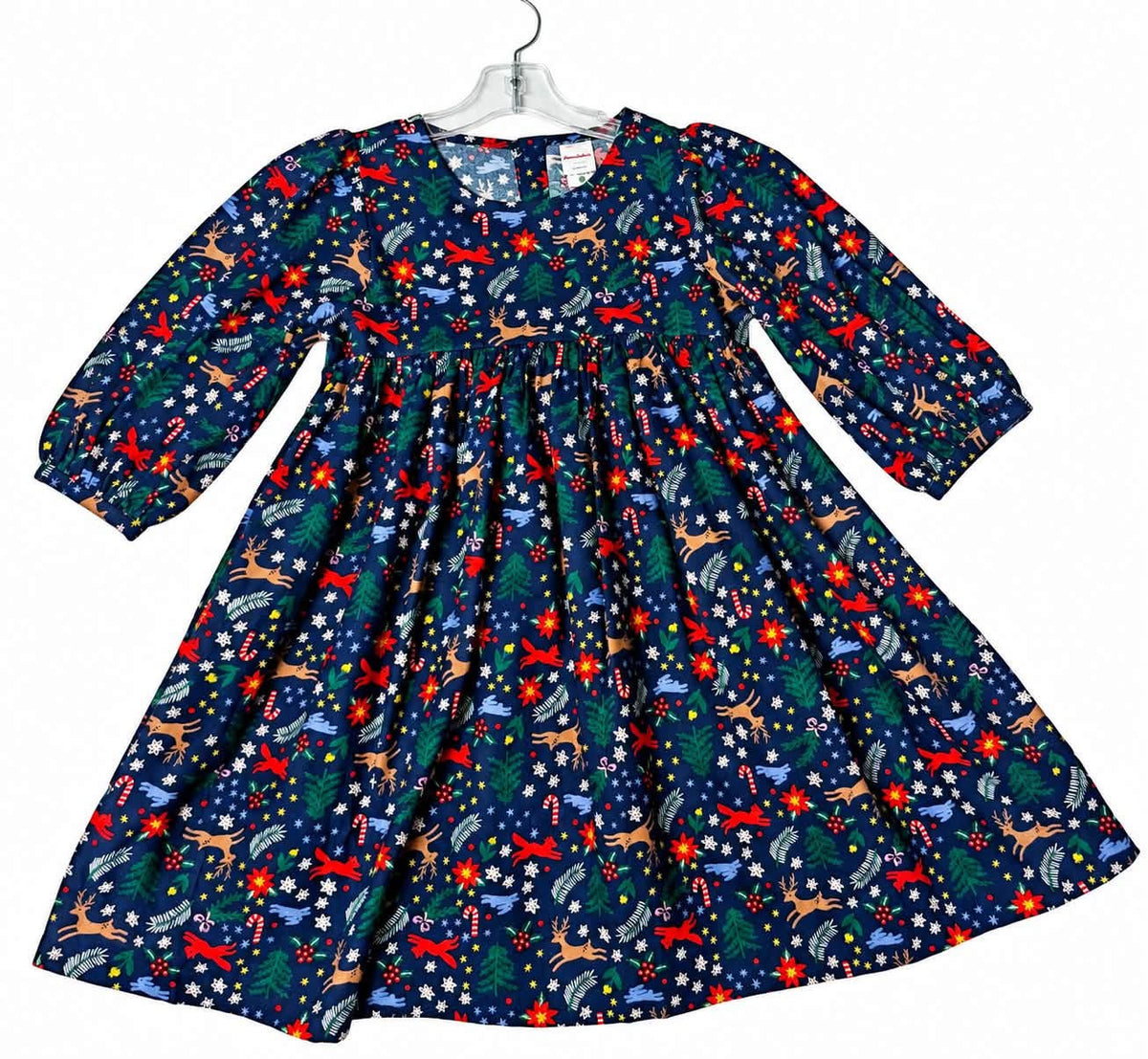 Hannah Andersson navy blue Christmas print long sleeve dress size 10