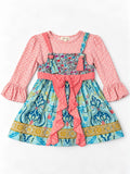Matilda Jane pink ruffle top and teal paisley pinafore dress size 2