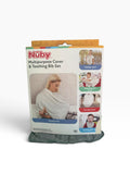 Nuby Multipurpose Cover and Teething Bib Set in original packaging showing its various uses