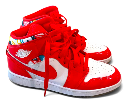 Nike Air Jordan 1 Mid red and white kids sneakers size 4.5Y